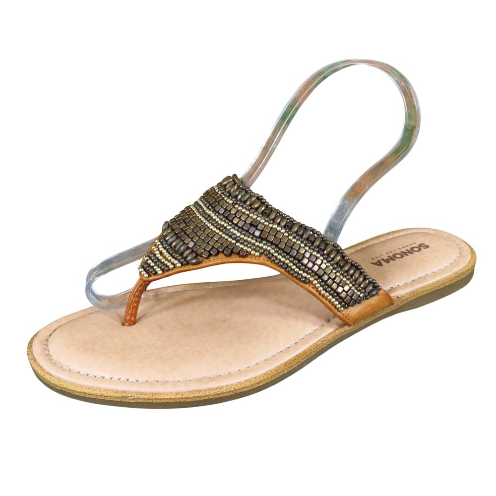 Sonoma Lula Women Thong Sandal Size 7 Casual Summer Beaded Bronze Tan